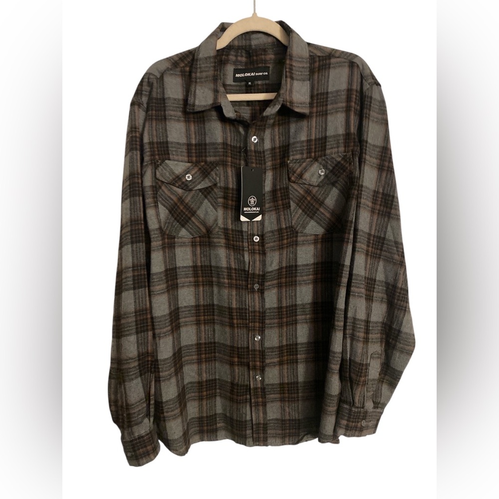 Molokai Plaid Shirt with Black and Brown Tones NWT XL
